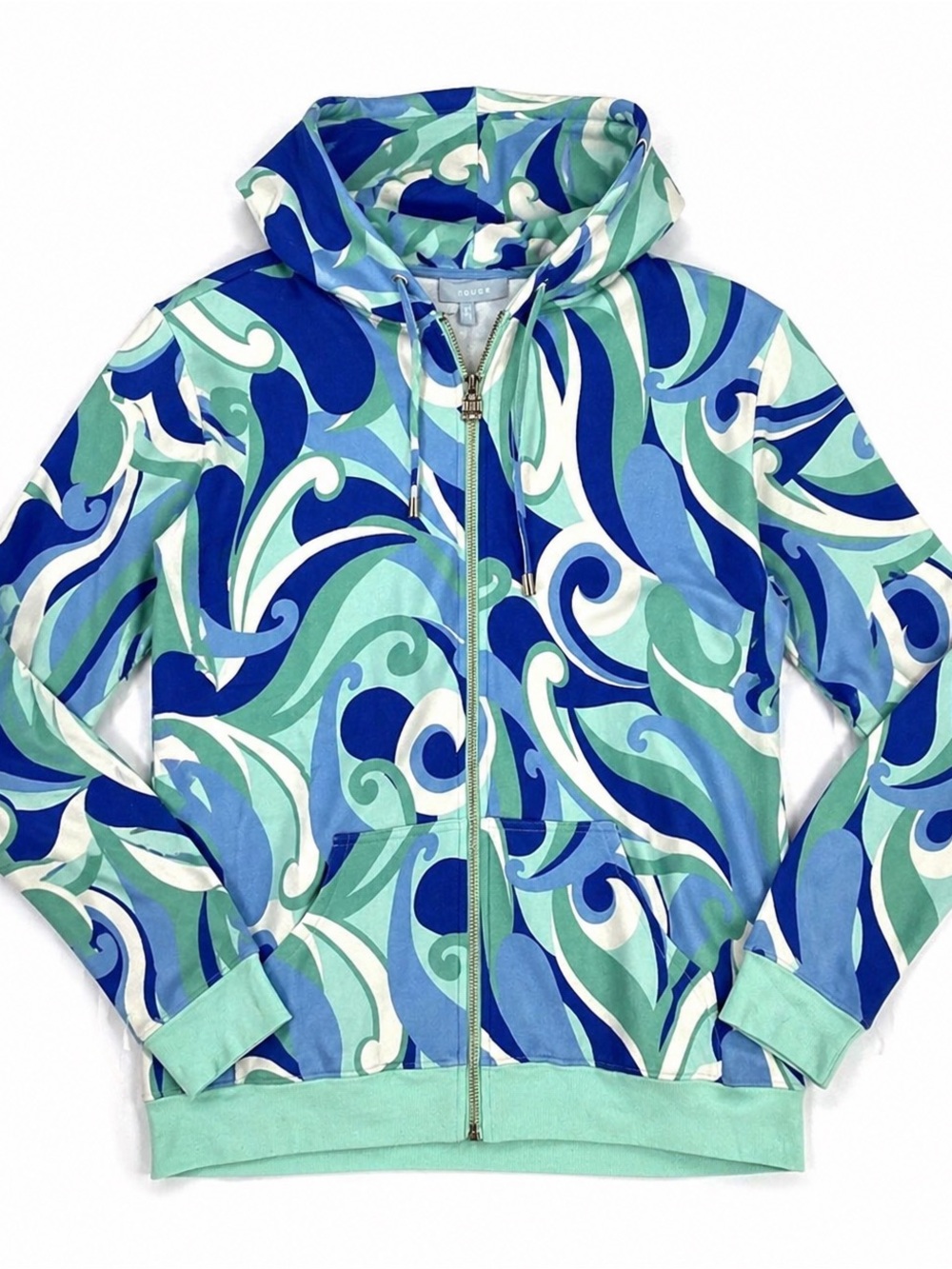 NWT Hill House Allie Zip Hoodie Blue Kaleidoscope Large Cozy Coastal Chic Lounge
